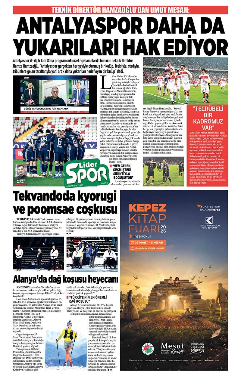 27 M A R T 2026 L İ D E R G A Z E T E A N T A L Y A 8
