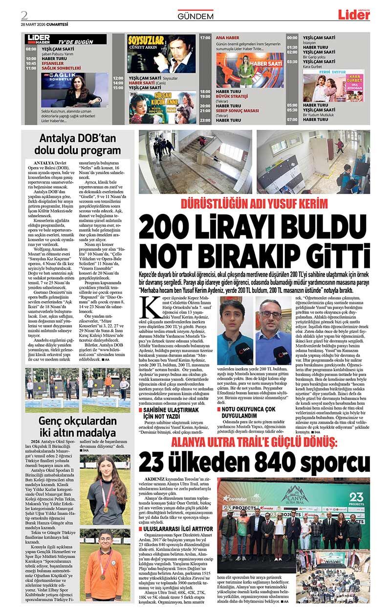 28 M A R T 2026 L İ D E R G A Z E T E A N T A L Y A 2