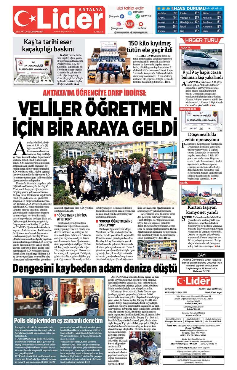28 M A R T 2026 L İ D E R G A Z E T E A N T A L Y A 3