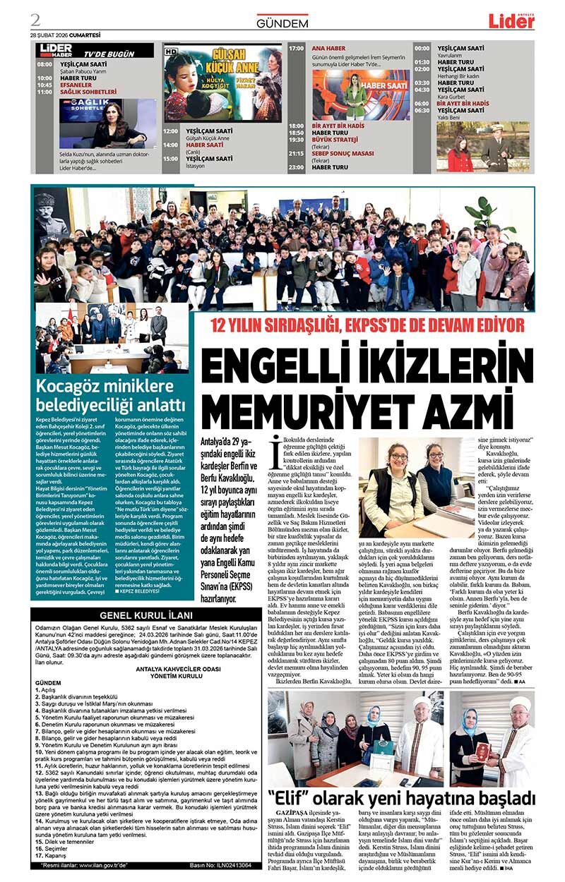 28 Ş U B A T 2026 L İ D E R G A Z E T E A N T A L Y A 2