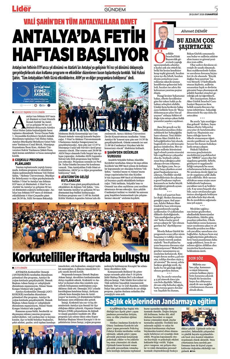 28 Ş U B A T 2026 L İ D E R G A Z E T E A N T A L Y A 5
