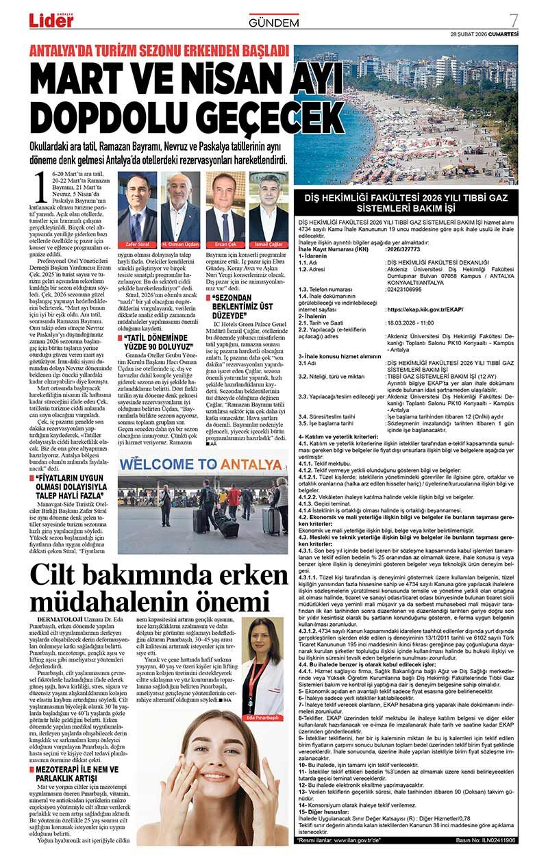 28 Ş U B A T 2026 L İ D E R G A Z E T E A N T A L Y A 7