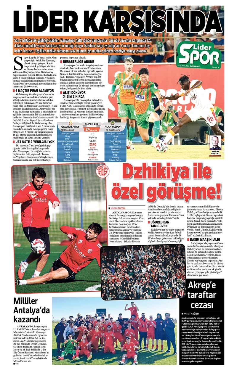 28 Ş U B A T 2026 L İ D E R G A Z E T E A N T A L Y A 8