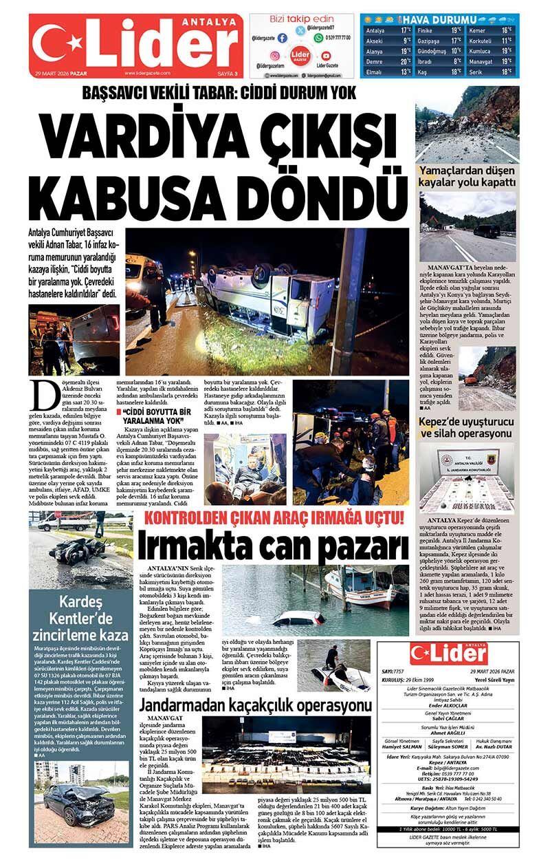 29 M A R T 2026 L İ D E R G A Z E T E A N T A L Y A 3