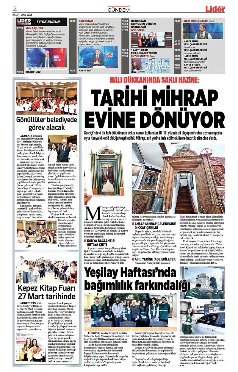 3 M A R T 2026 L İ D E R G A Z E T E A N T A L Y A 2