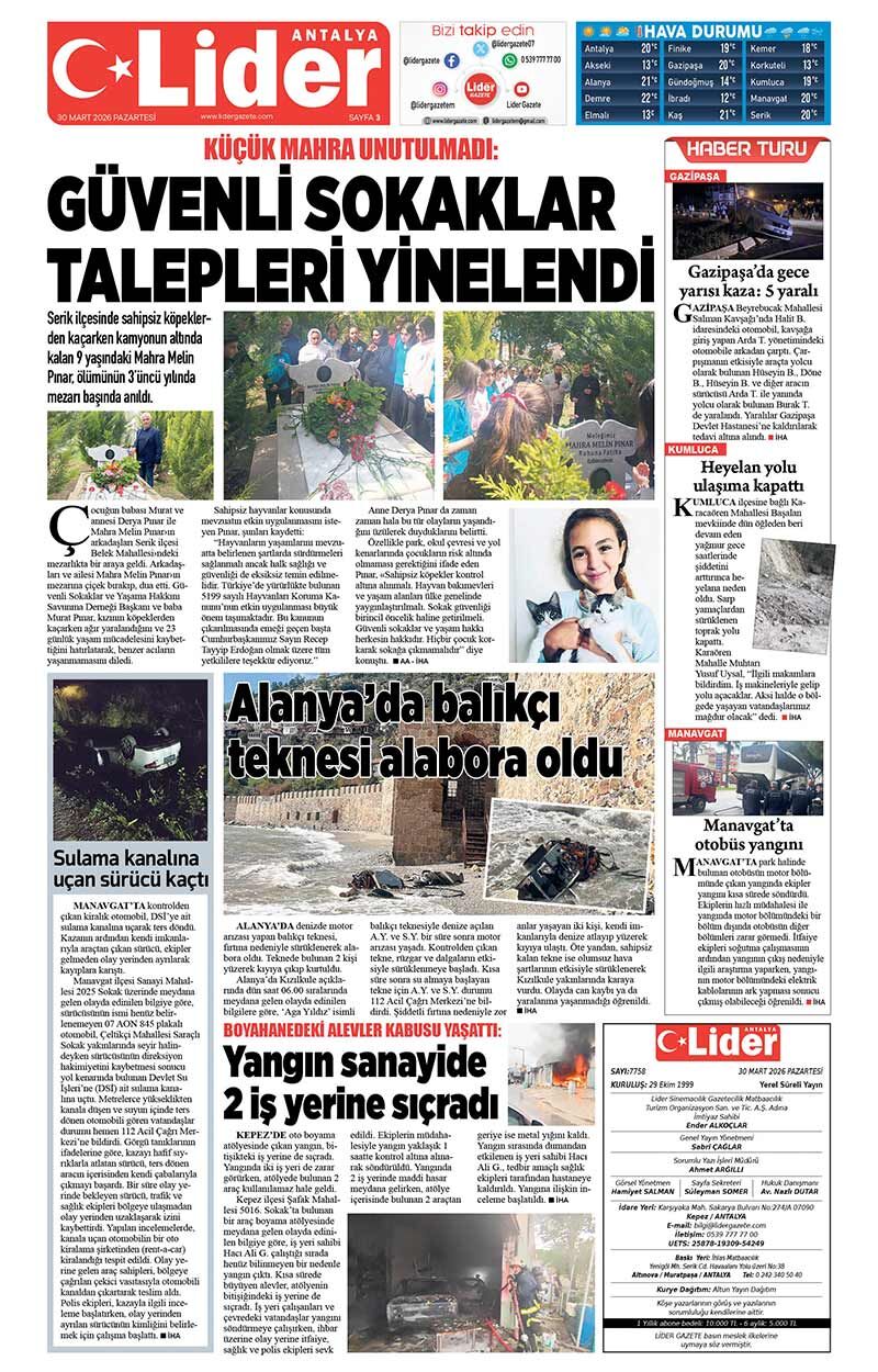 30 M A R T 2026 L İ D E R G A Z E T E A N T A L Y A 3