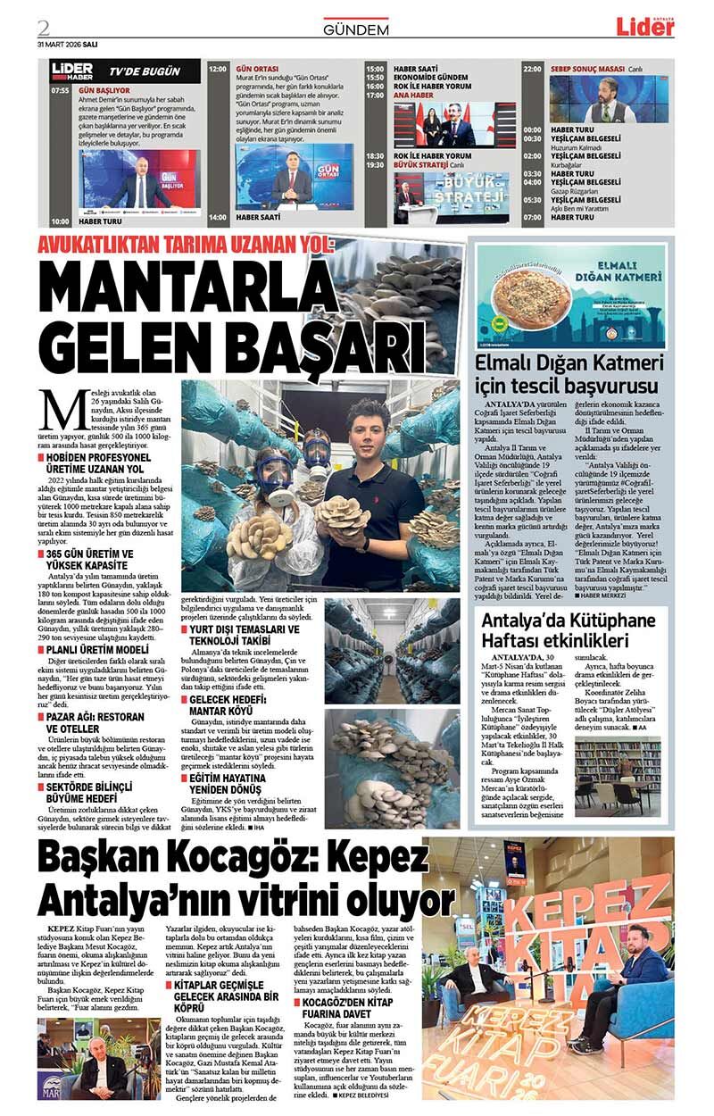 31 M A R T 2026 L İ D E R G A Z E T E A N T A L Y A 2