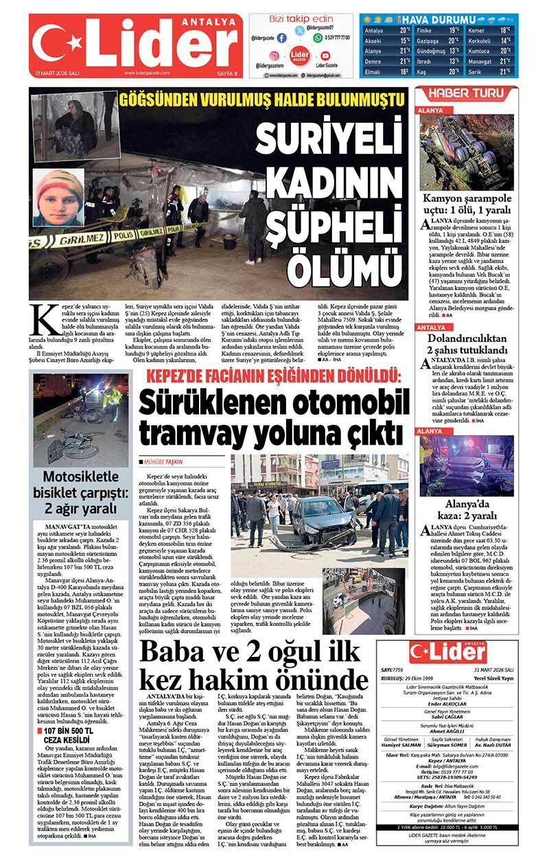 31 M A R T 2026 L İ D E R G A Z E T E A N T A L Y A 3