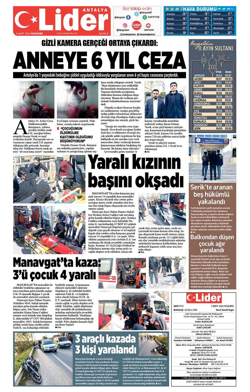 5 M A R T 2026 L İ D E R G A Z E T E A N T A L Y A 3