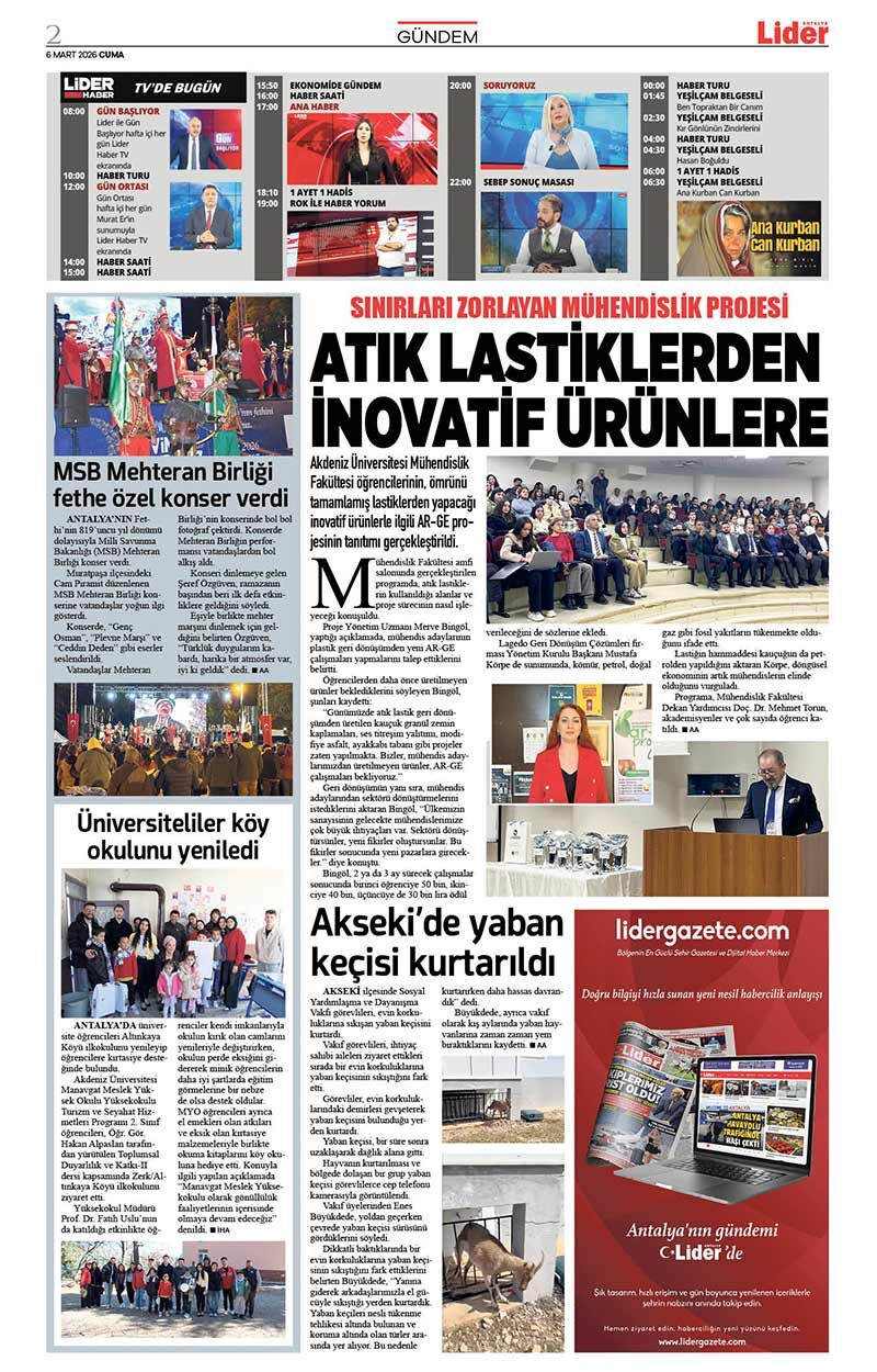6 M A R T 2026 L İ D E R G A Z E T E A N T A L Y A 2