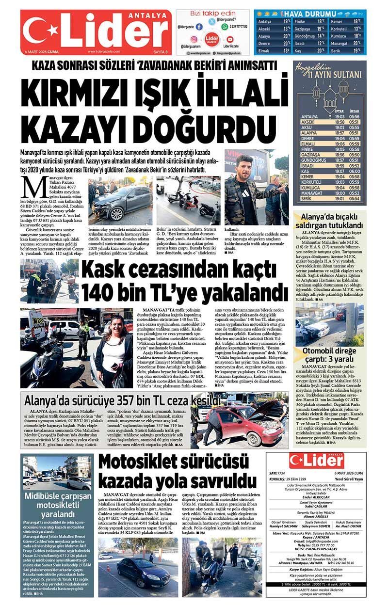6 M A R T 2026 L İ D E R G A Z E T E A N T A L Y A 3