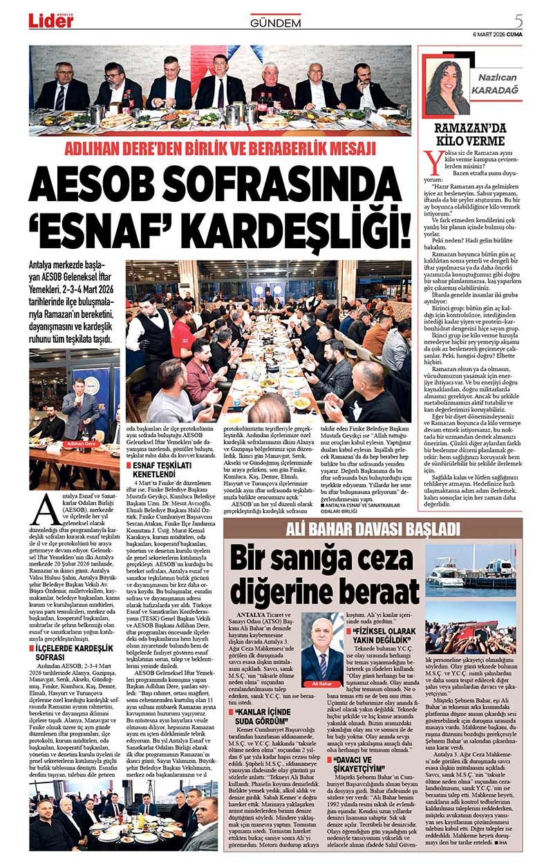 6 M A R T 2026 L İ D E R G A Z E T E A N T A L Y A 5