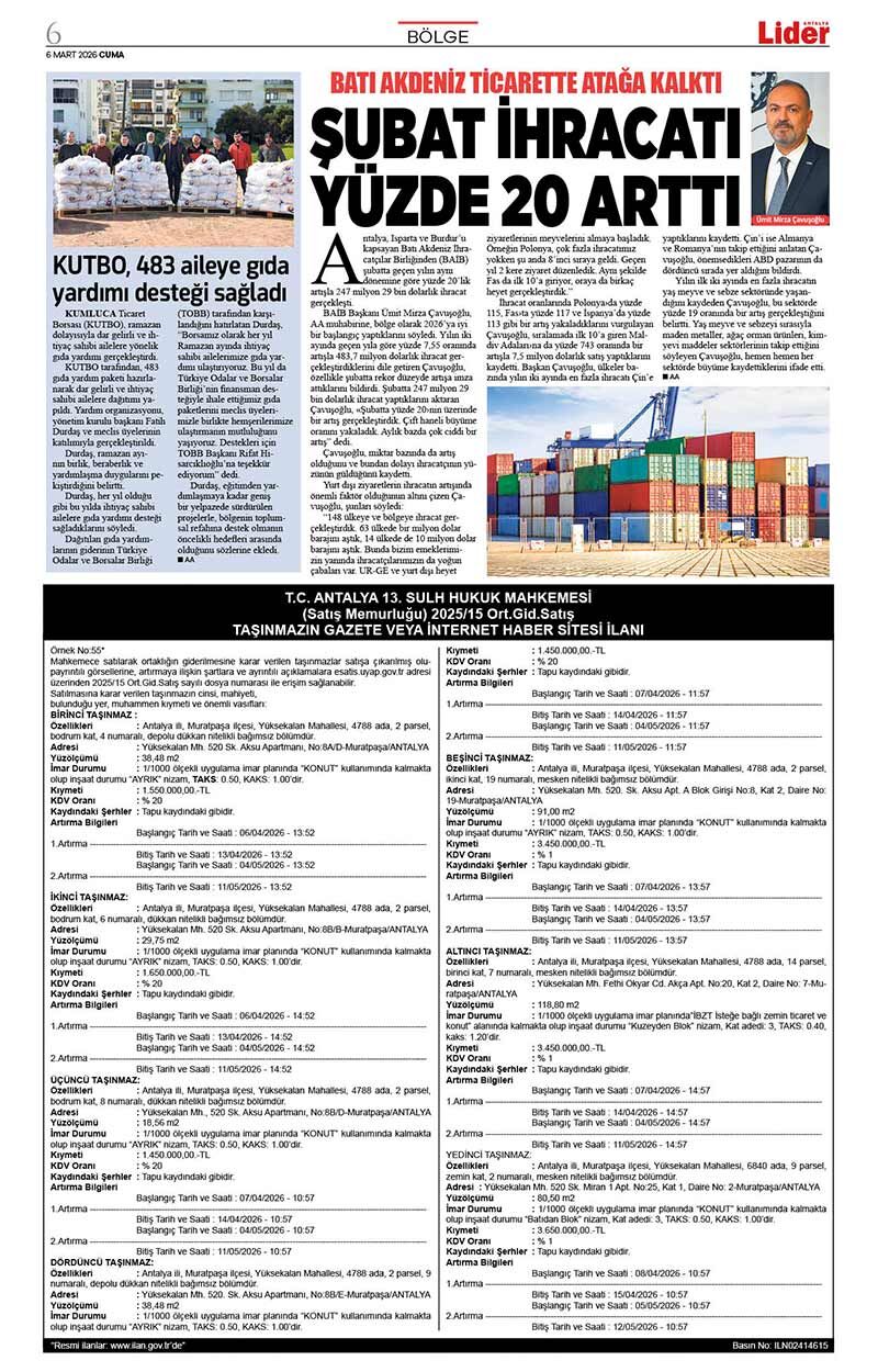 6 M A R T 2026 L İ D E R G A Z E T E A N T A L Y A 6