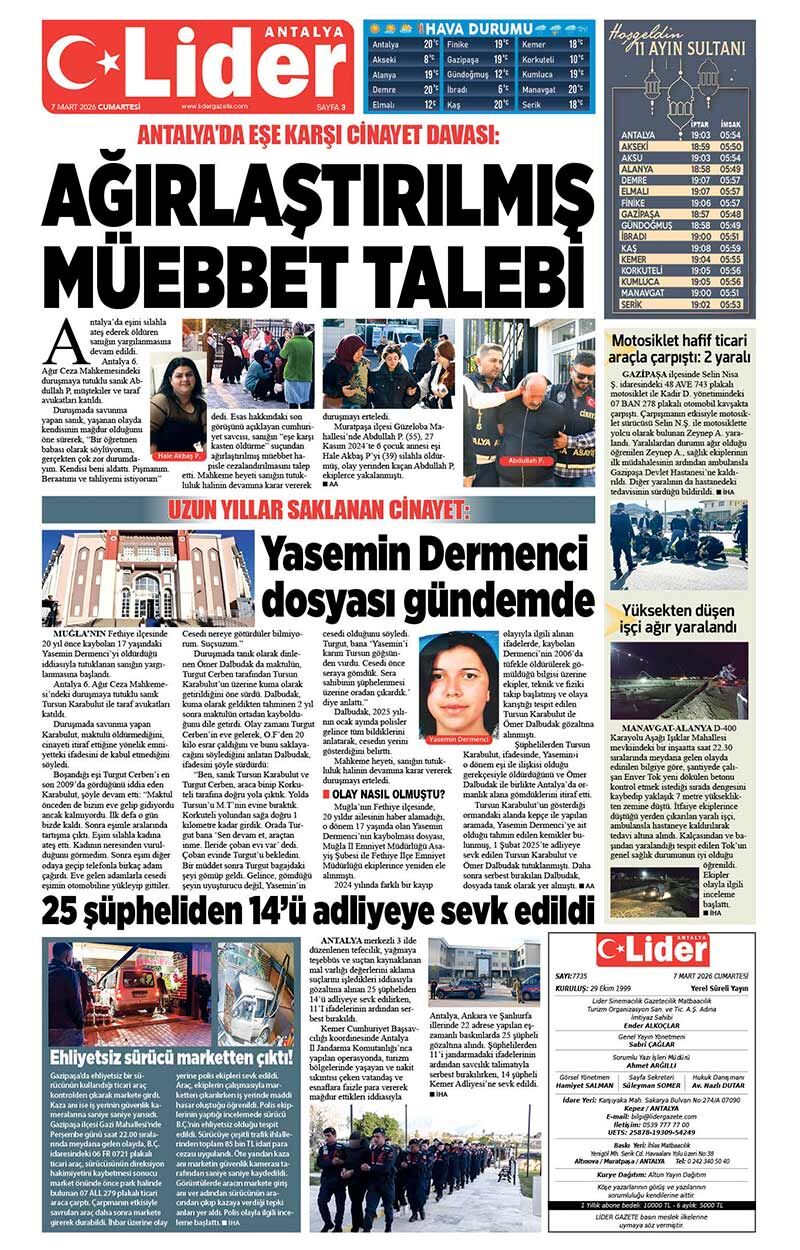 7 M A R T 2026 L İ D E R G A Z E T E A N T A L Y A 3
