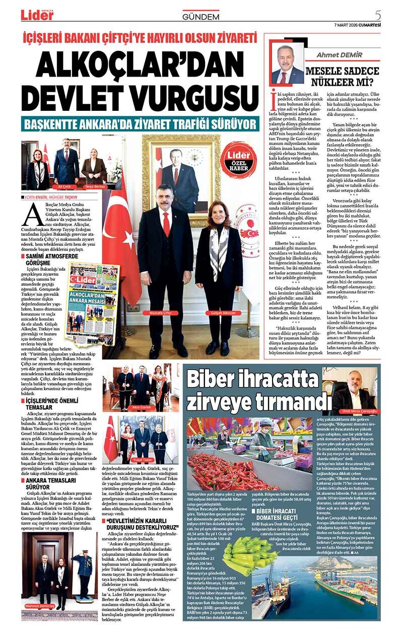 7 M A R T 2026 L İ D E R G A Z E T E A N T A L Y A 5