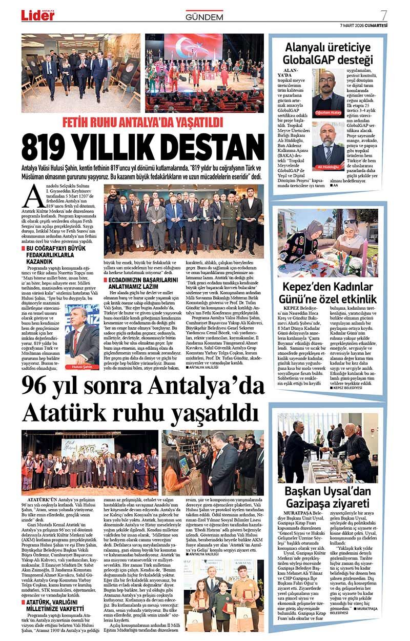 7 M A R T 2026 L İ D E R G A Z E T E A N T A L Y A 7