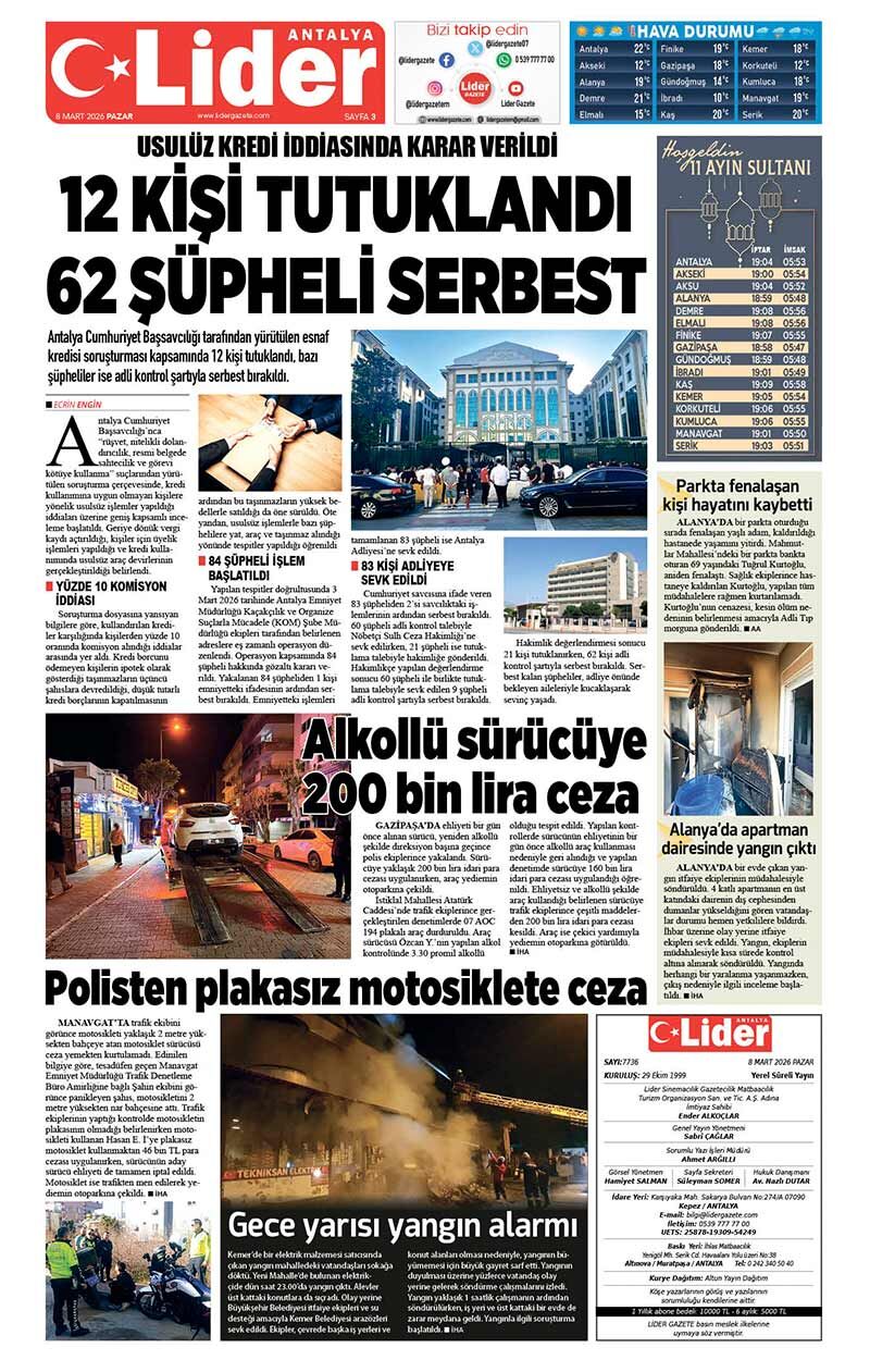 8 M A R T 2026 L İ D E R G A Z E T E A N T A L Y A 3