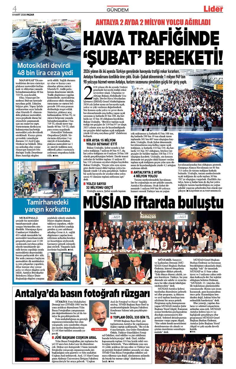 8 M A R T 2026 L İ D E R G A Z E T E A N T A L Y A 4