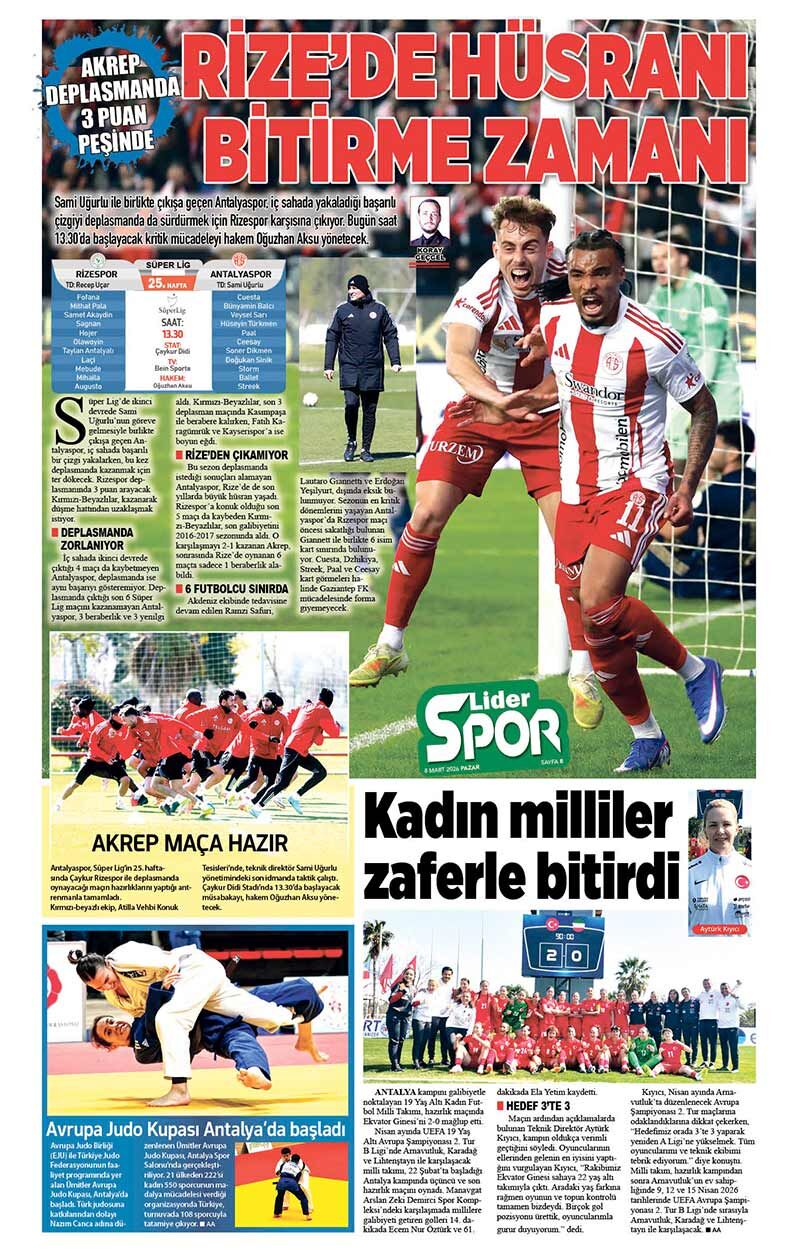 8 M A R T 2026 L İ D E R G A Z E T E A N T A L Y A 8