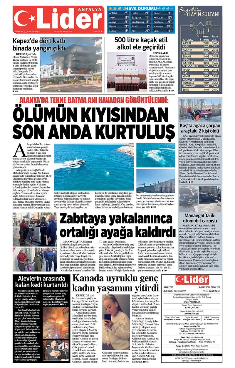 9 M A R T 2026 L İ D E R G A Z E T E A N T A L Y A 3