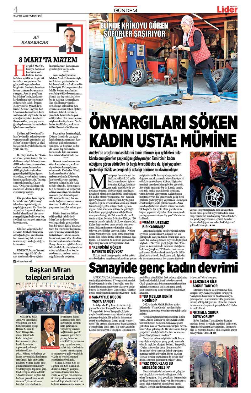 9 M A R T 2026 L İ D E R G A Z E T E A N T A L Y A 4
