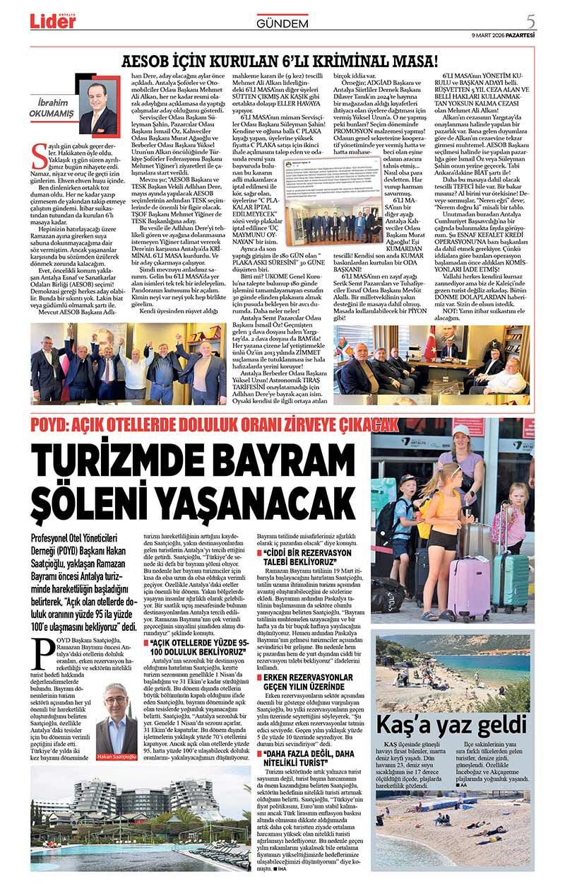 9 M A R T 2026 L İ D E R G A Z E T E A N T A L Y A 5