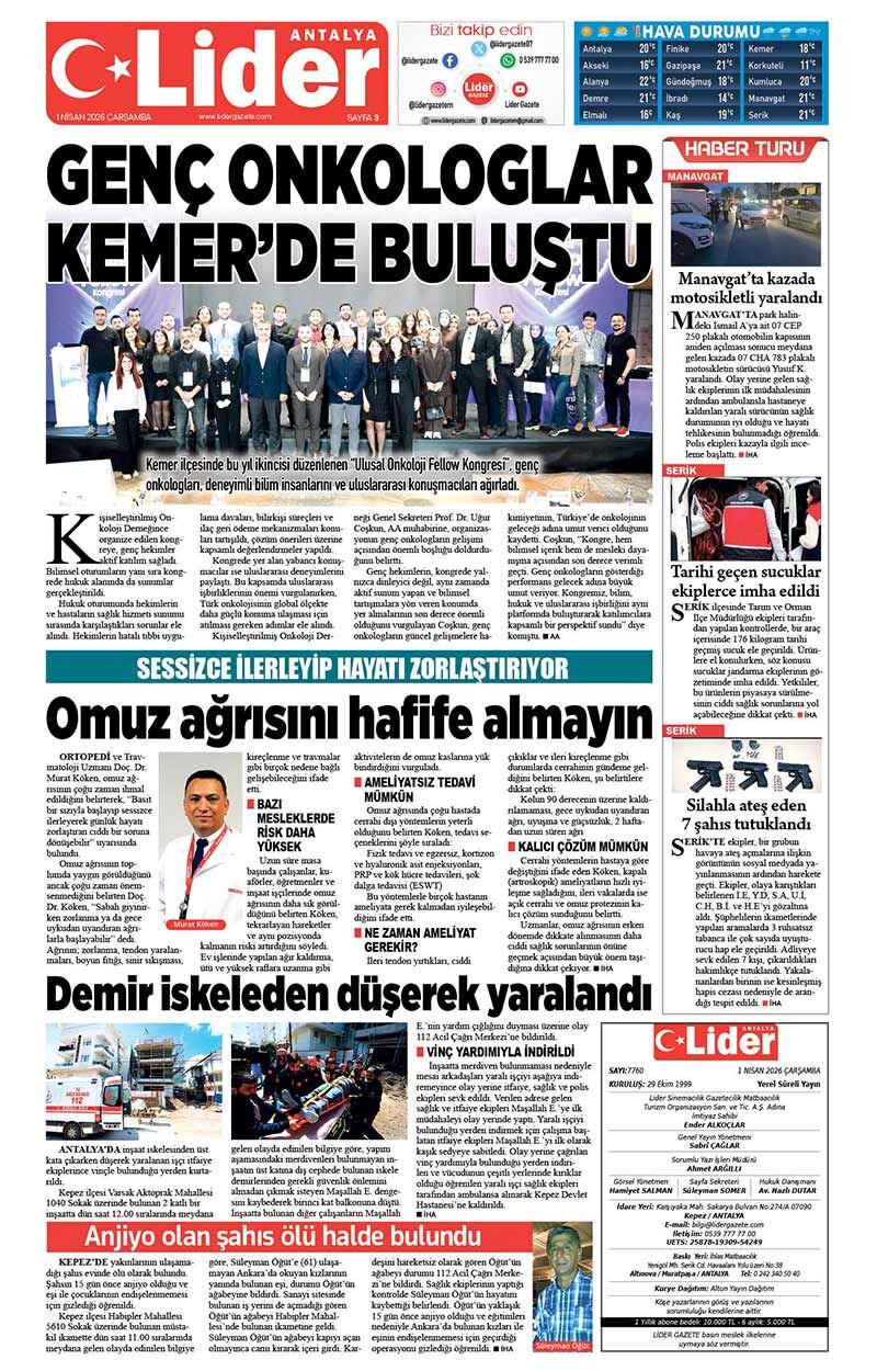 1 N İ S A N 2026 L İ D E R G A Z E T E A N T A L Y A 3