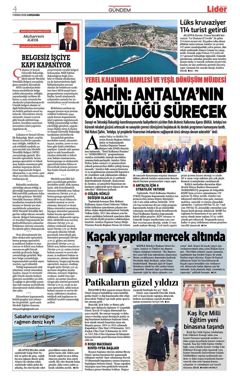 1 N İ S A N 2026 L İ D E R G A Z E T E A N T A L Y A 4