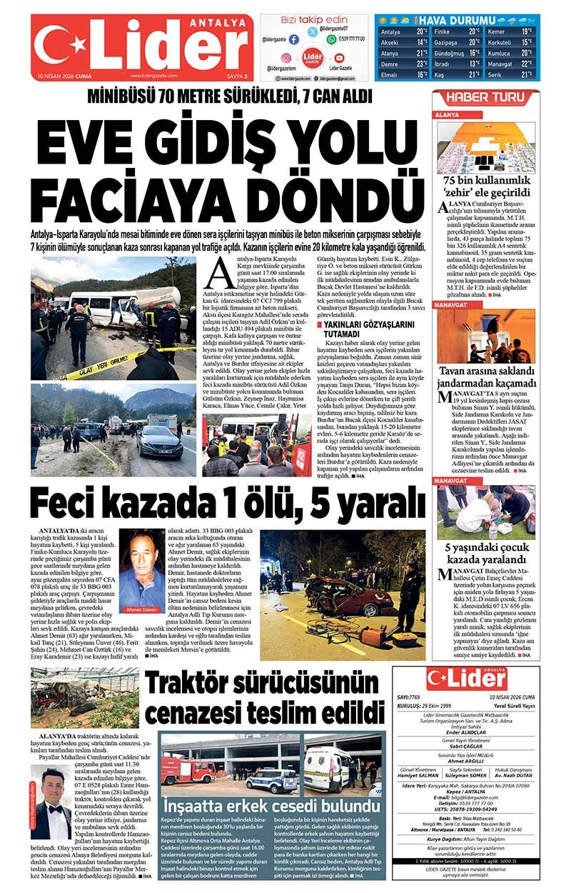 10 N İ S A N 2026 L İ D E R G A Z E T E A N T A L Y A 3