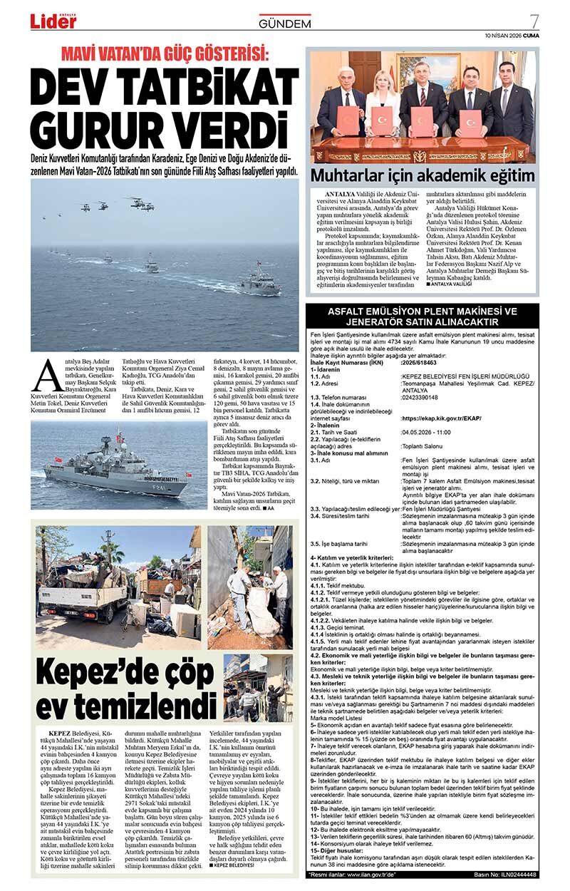 10 N İ S A N 2026 L İ D E R G A Z E T E A N T A L Y A 7