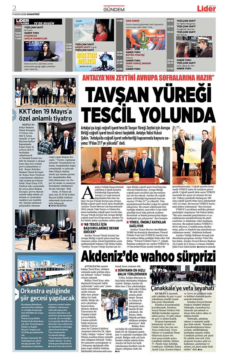 11 N İ S A N 2026 L İ D E R G A Z E T E A N T A L Y A 2