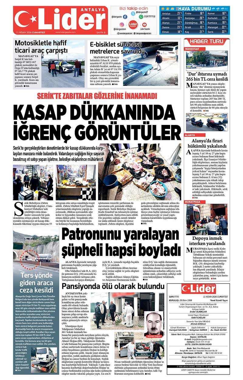 11 N İ S A N 2026 L İ D E R G A Z E T E A N T A L Y A 3