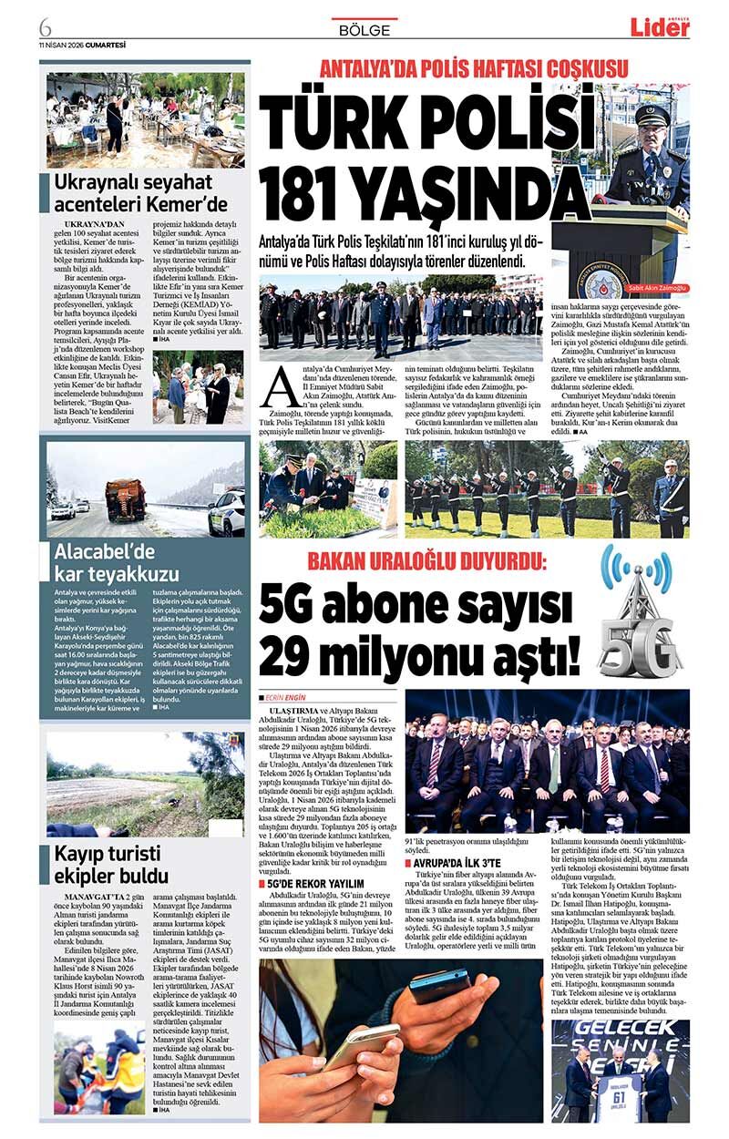 11 N İ S A N 2026 L İ D E R G A Z E T E A N T A L Y A 6