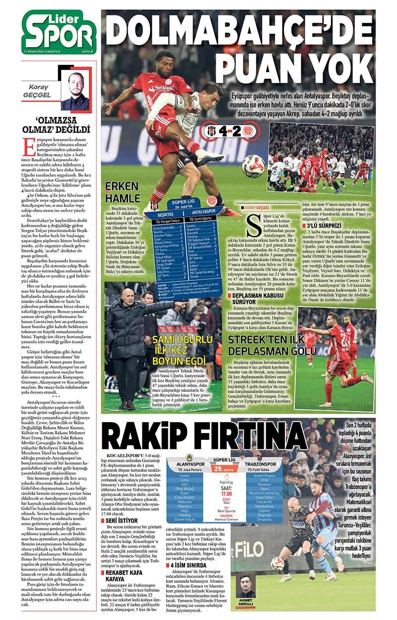 11 N İ S A N 2026 L İ D E R G A Z E T E A N T A L Y A 8