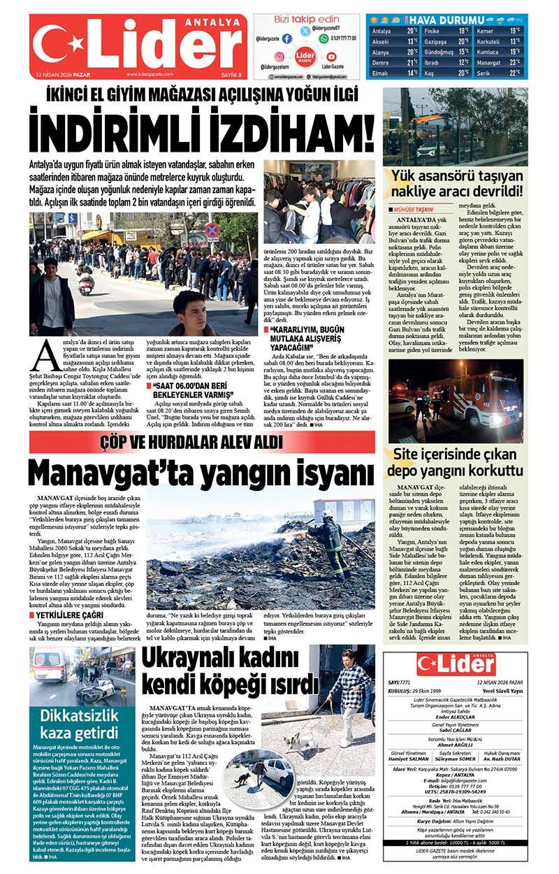 12 N İ S A N 2026 L İ D E R G A Z E T E A N T A L Y A 3