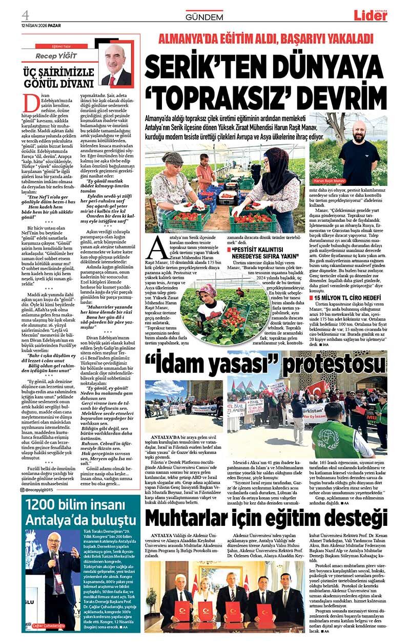 12 N İ S A N 2026 L İ D E R G A Z E T E A N T A L Y A 4