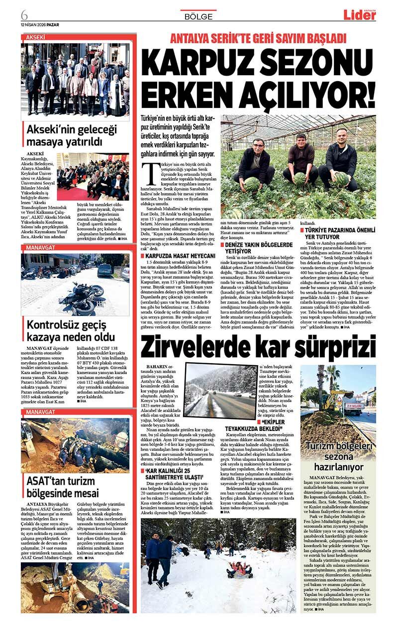 12 N İ S A N 2026 L İ D E R G A Z E T E A N T A L Y A 6