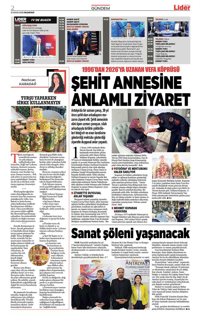 13 N İ S A N 2026 L İ D E R G A Z E T E A N T A L Y A 2