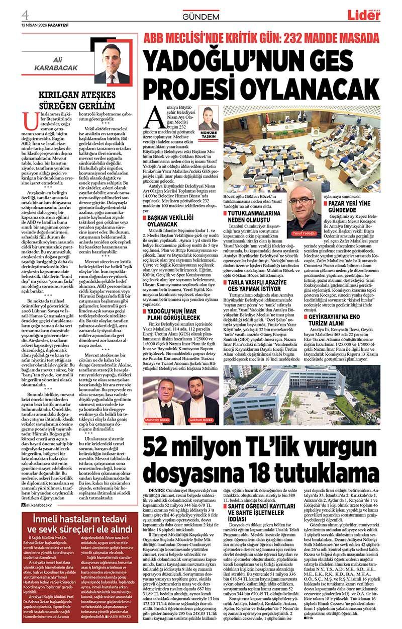 13 N İ S A N 2026 L İ D E R G A Z E T E A N T A L Y A 4