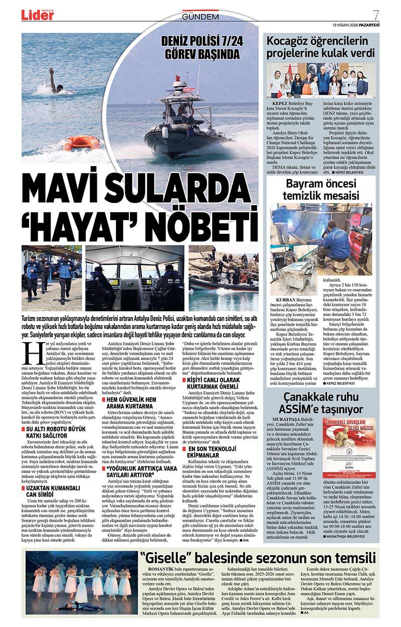13 N İ S A N 2026 L İ D E R G A Z E T E A N T A L Y A 7