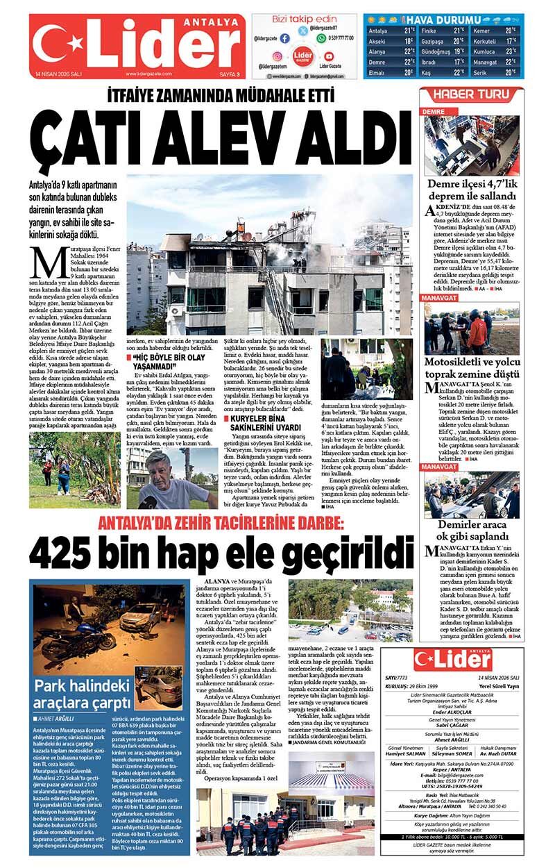 14 N İ S A N 2026 L İ D E R G A Z E T E A N T A L Y A 3