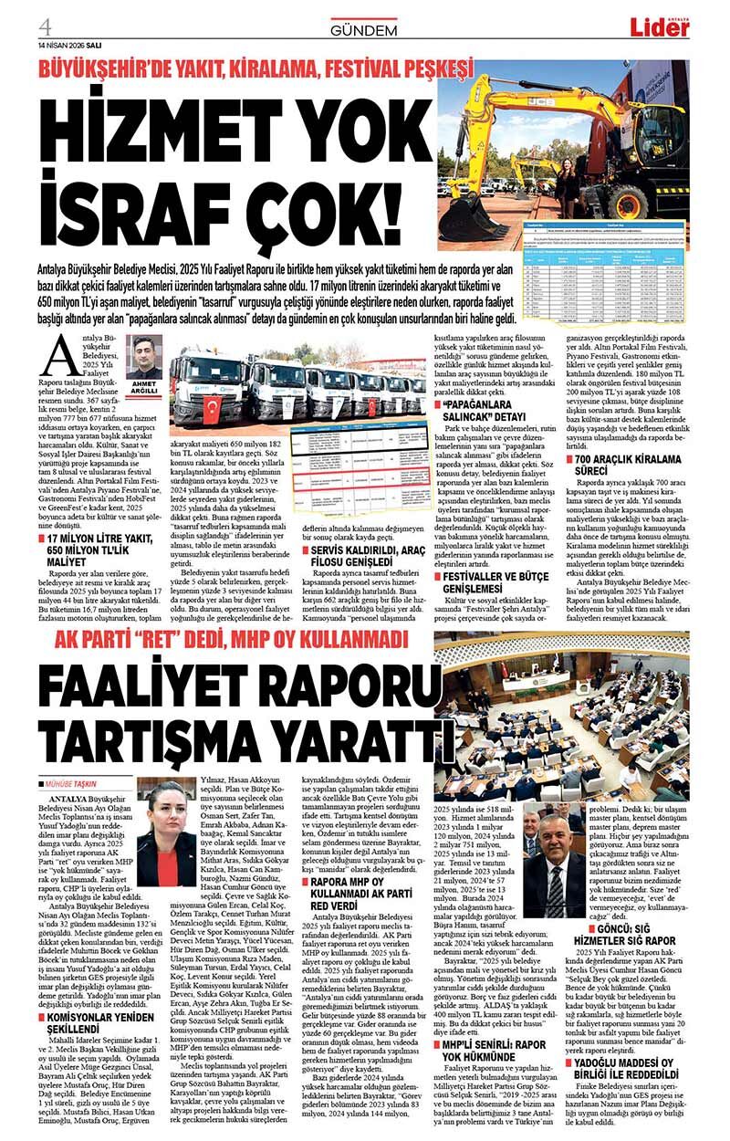 14 N İ S A N 2026 L İ D E R G A Z E T E A N T A L Y A 4