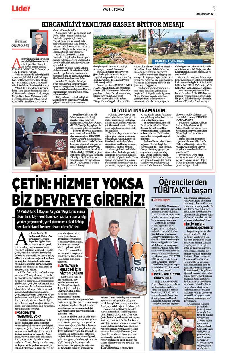 14 N İ S A N 2026 L İ D E R G A Z E T E A N T A L Y A 5