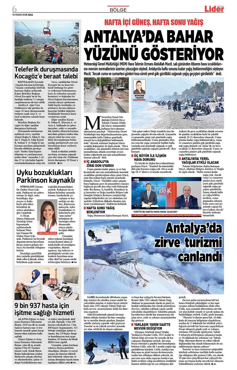 14 N İ S A N 2026 L İ D E R G A Z E T E A N T A L Y A 6