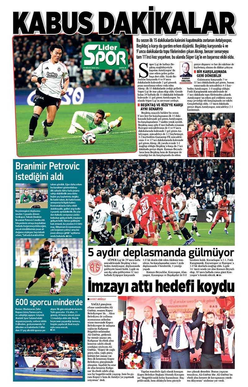 14 N İ S A N 2026 L İ D E R G A Z E T E A N T A L Y A 8