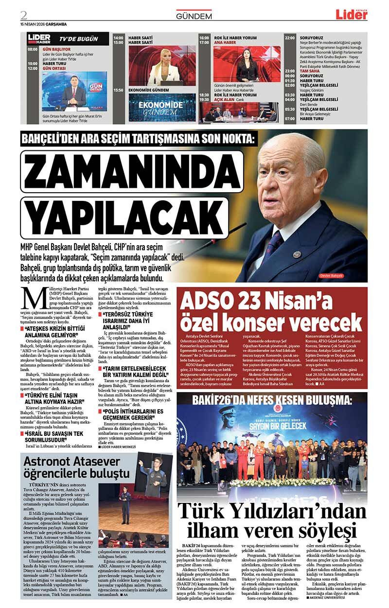15 N İ S A N 2026 L İ D E R G A Z E T E A N T A L Y A 2