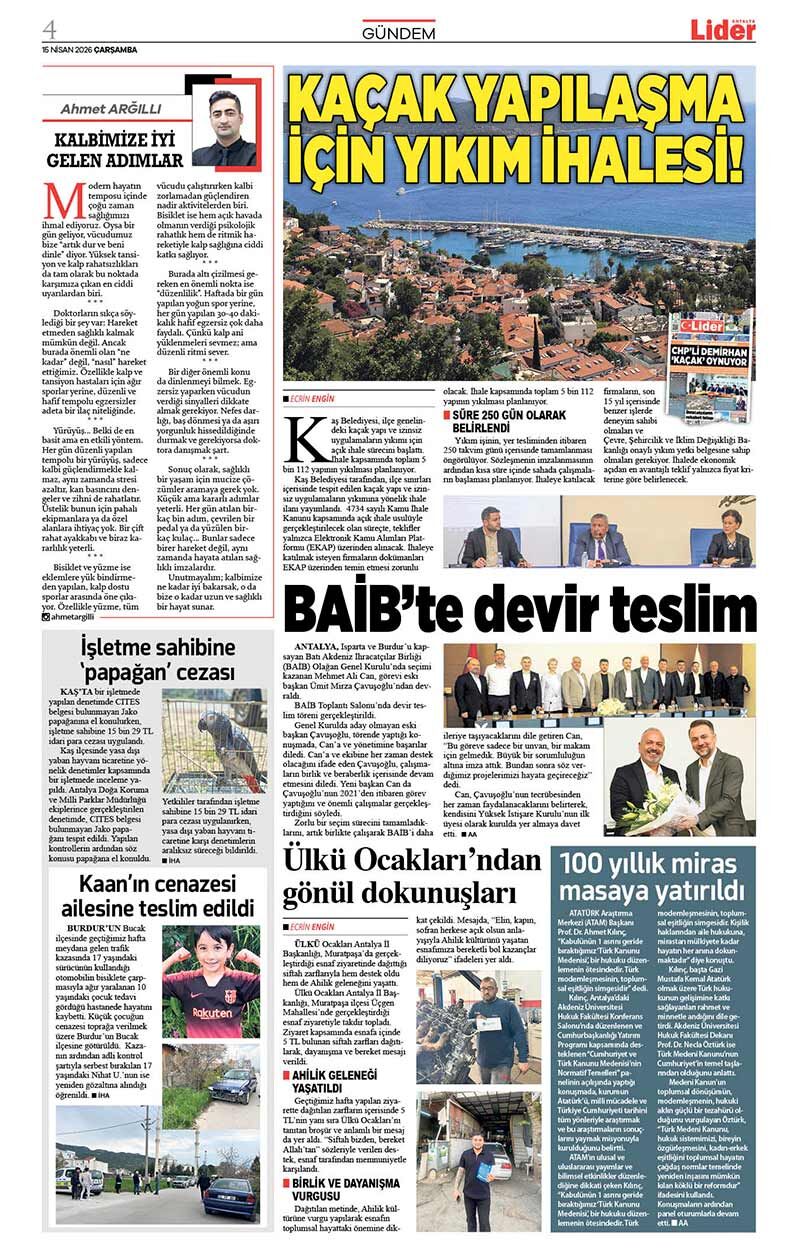 15 N İ S A N 2026 L İ D E R G A Z E T E A N T A L Y A 4