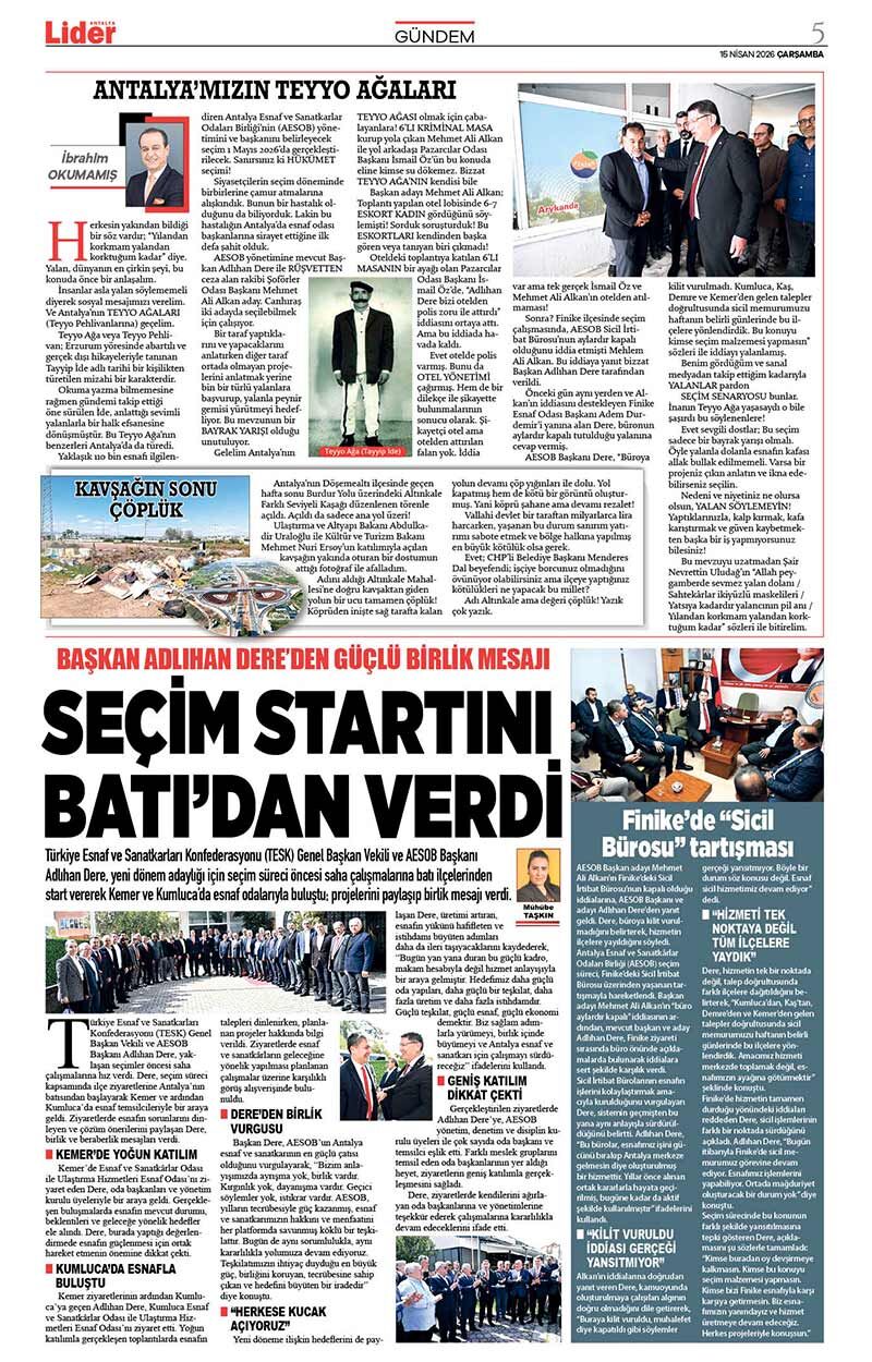 15 N İ S A N 2026 L İ D E R G A Z E T E A N T A L Y A 5