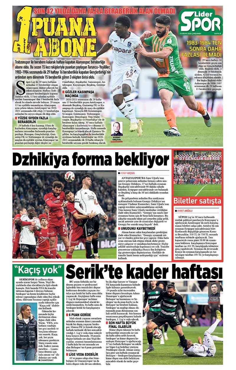 15 N İ S A N 2026 L İ D E R G A Z E T E A N T A L Y A 8