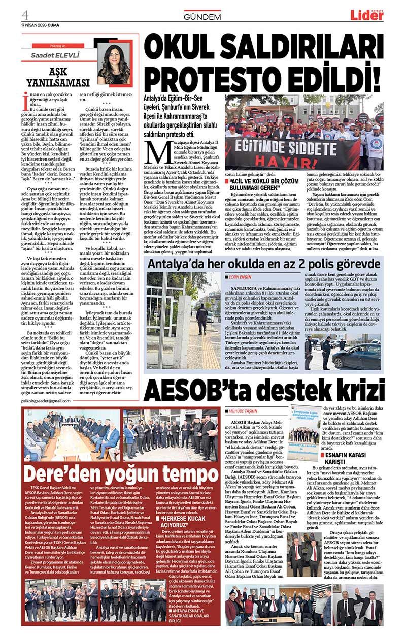 17 N İ S A N 2026 L İ D E R G A Z E T E A N T A L Y A 4